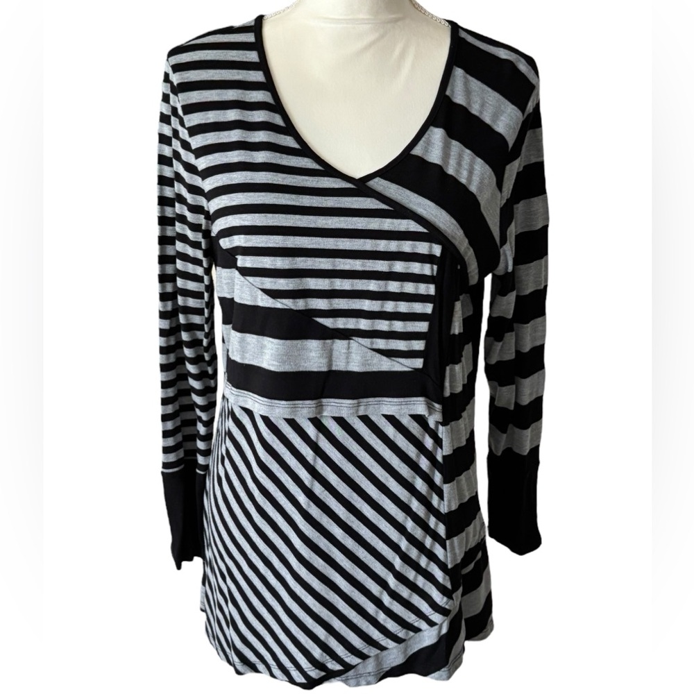 Stars Asymmetrical Black and Gray Long Sleeve Tunic Sz XL